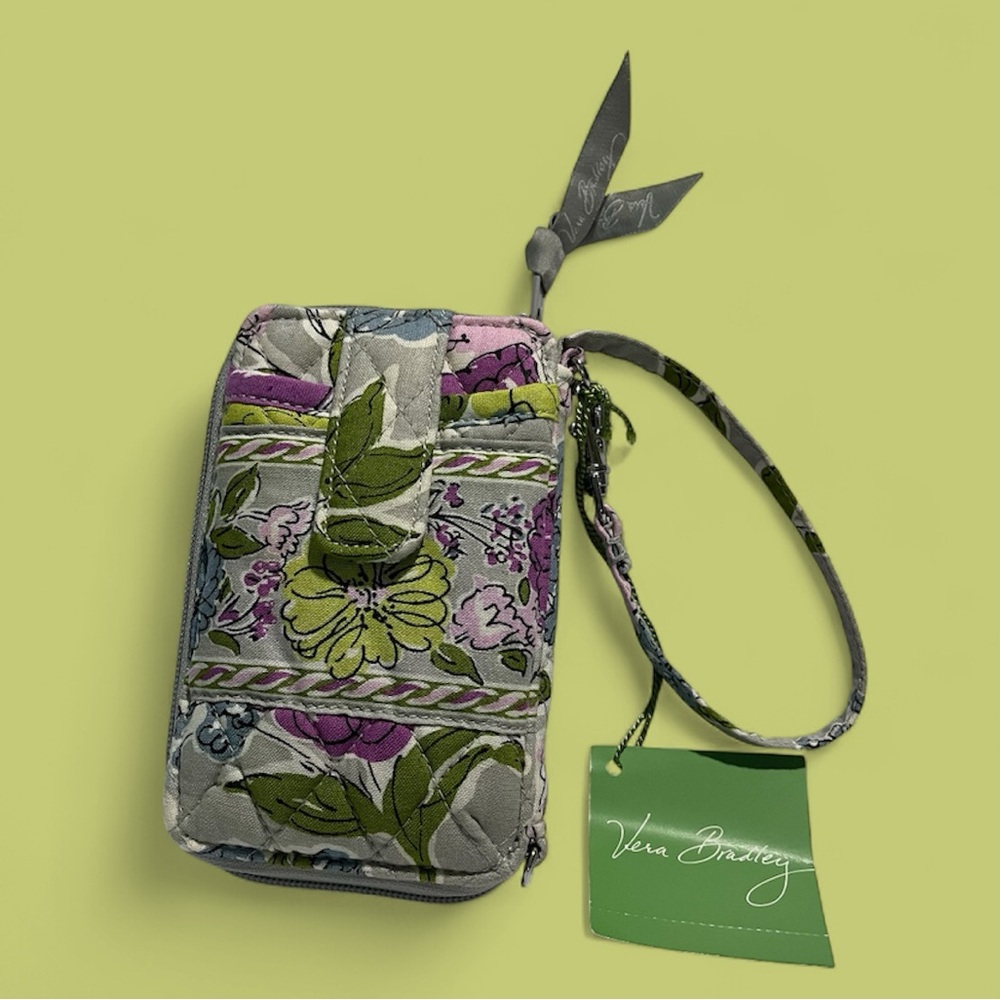 🆕 Vera Bradley Carry It All Wristlet Zip Grey Floral Pattern: Watercolor
